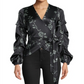 Nicole Miller Women's Floral Print Wrap Top Black Size Petite