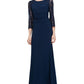 SL Fashions Women's Ruched Waist Lace Sleeve Gown Blue Size 18