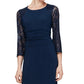 SL Fashions Women's Ruched Waist Lace Sleeve Gown Blue Size 18