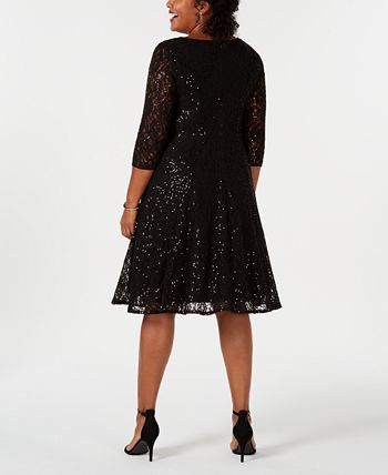 SL Fashions Women's Sequined Lace Dress Black Size 18W