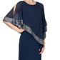 SL Fashions Women's Foil Trim Asymmetric Popover Capelet Gown Blue Size 8