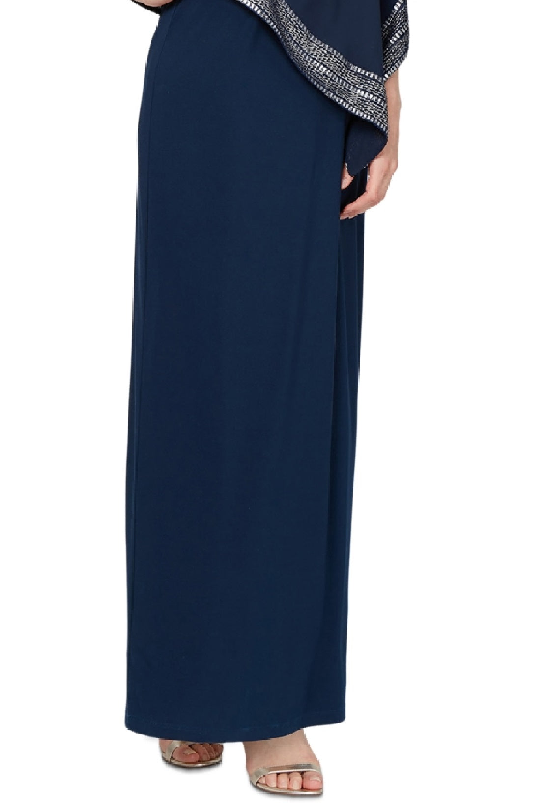 SL Fashions Women's Foil Trim Asymmetric Popover Capelet Gown Blue Size 8