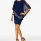 SL Fashions Women's Foil Trim Asymmetrical Popover Capelet Sheath Dress Blue Size 12