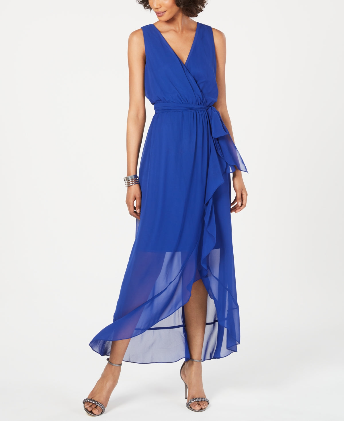 SL Fashions Women's Surplice High Low Maxi Dress Blue Size 6