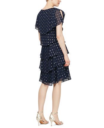 SL Fashions Women's Polka Dot Tiered Shift Dress Blue Size 16