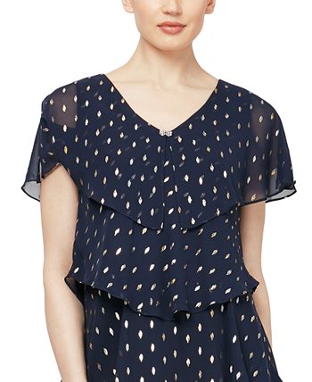 SL Fashions Women's Polka Dot Tiered Shift Dress Blue Size 16