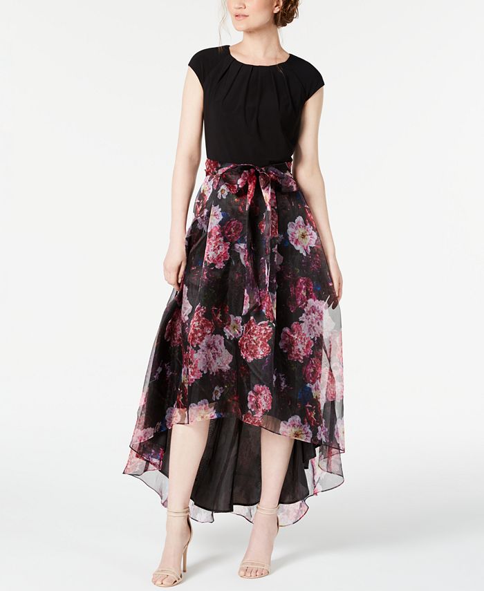 SL Fashions Women's High Low Floral Skirt Gown Black Size 4