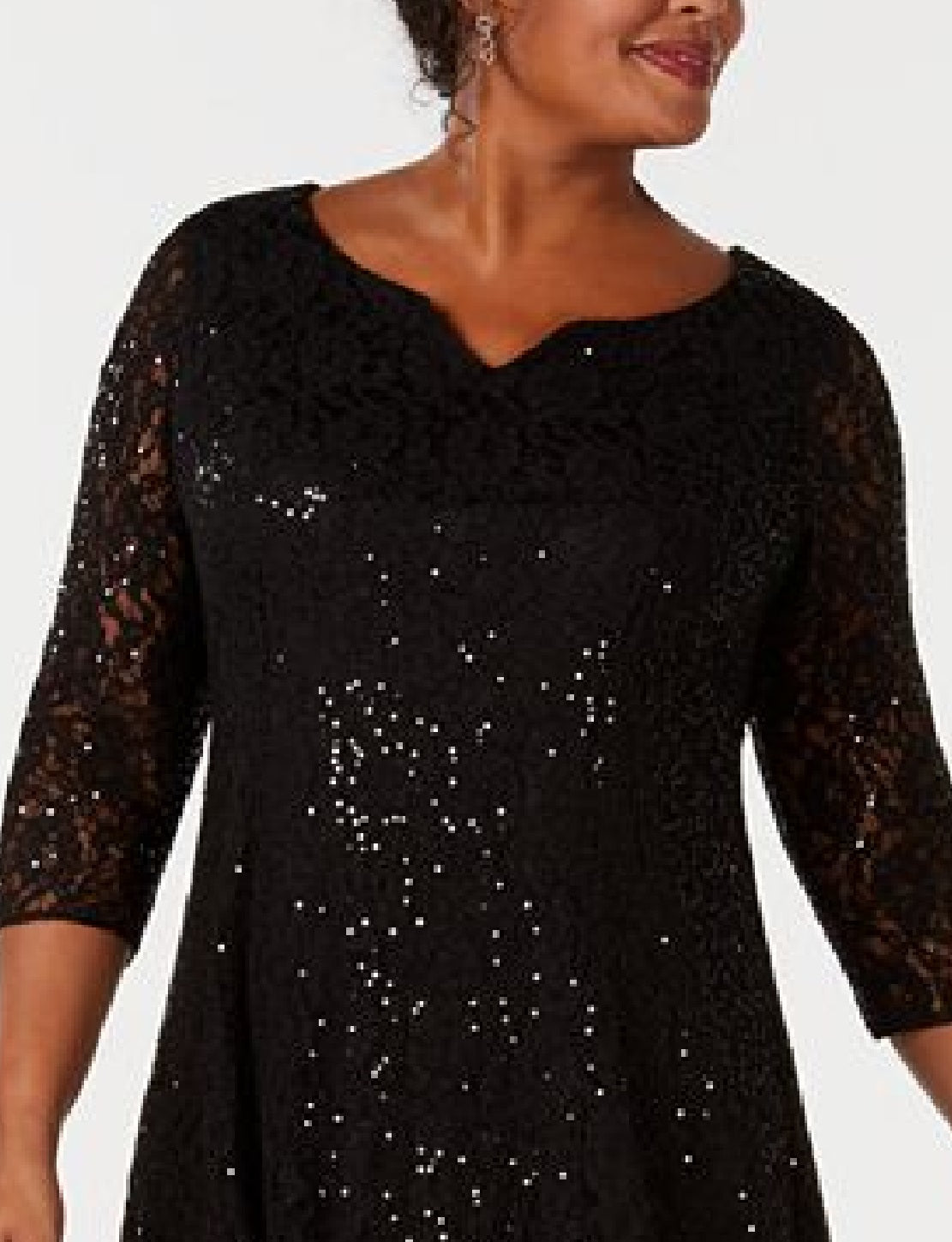 SL Fashions Women's Sequined Lace Dress Black Size 14W