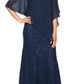 SL Fashions Women's Chiffon Popover Sequin Lace Gown Blue Size 16