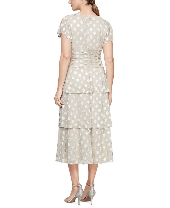 SL Fashions Women's Metallic Dotted Ruched Waist Dress Yellow Size 10