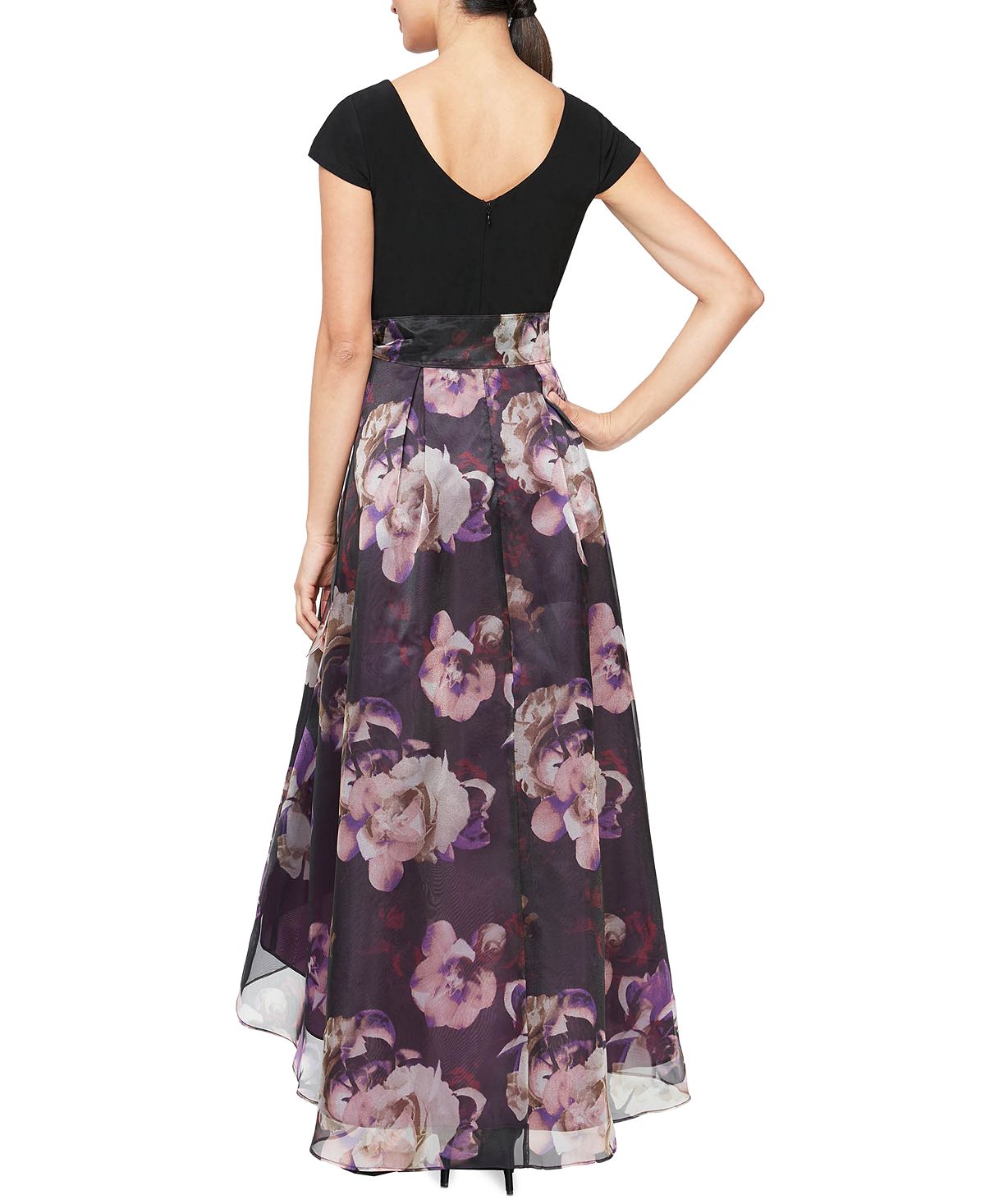 एसएल फ़ैशन महिलाओं की हाई लो प्रिंटेड स्कर्ट ड्रेस पर्पल साइज़ 10