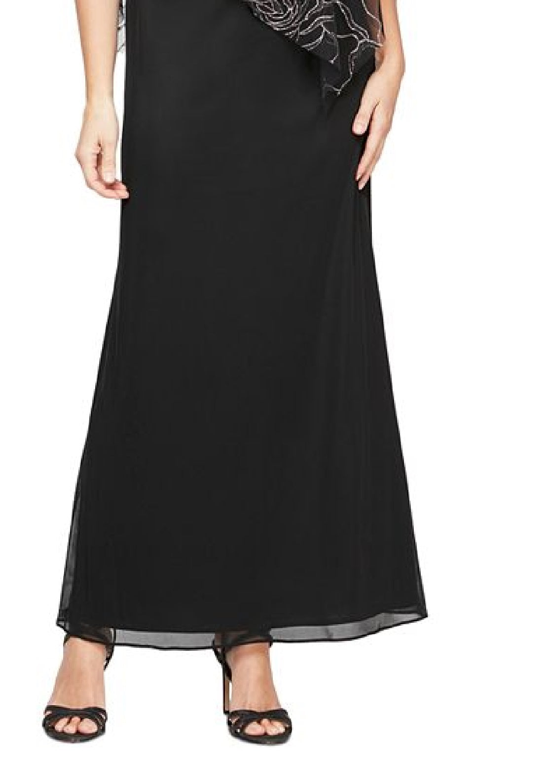 SL Fashions Women's Floral Glitter Popover V Neck Gown Black Size 8