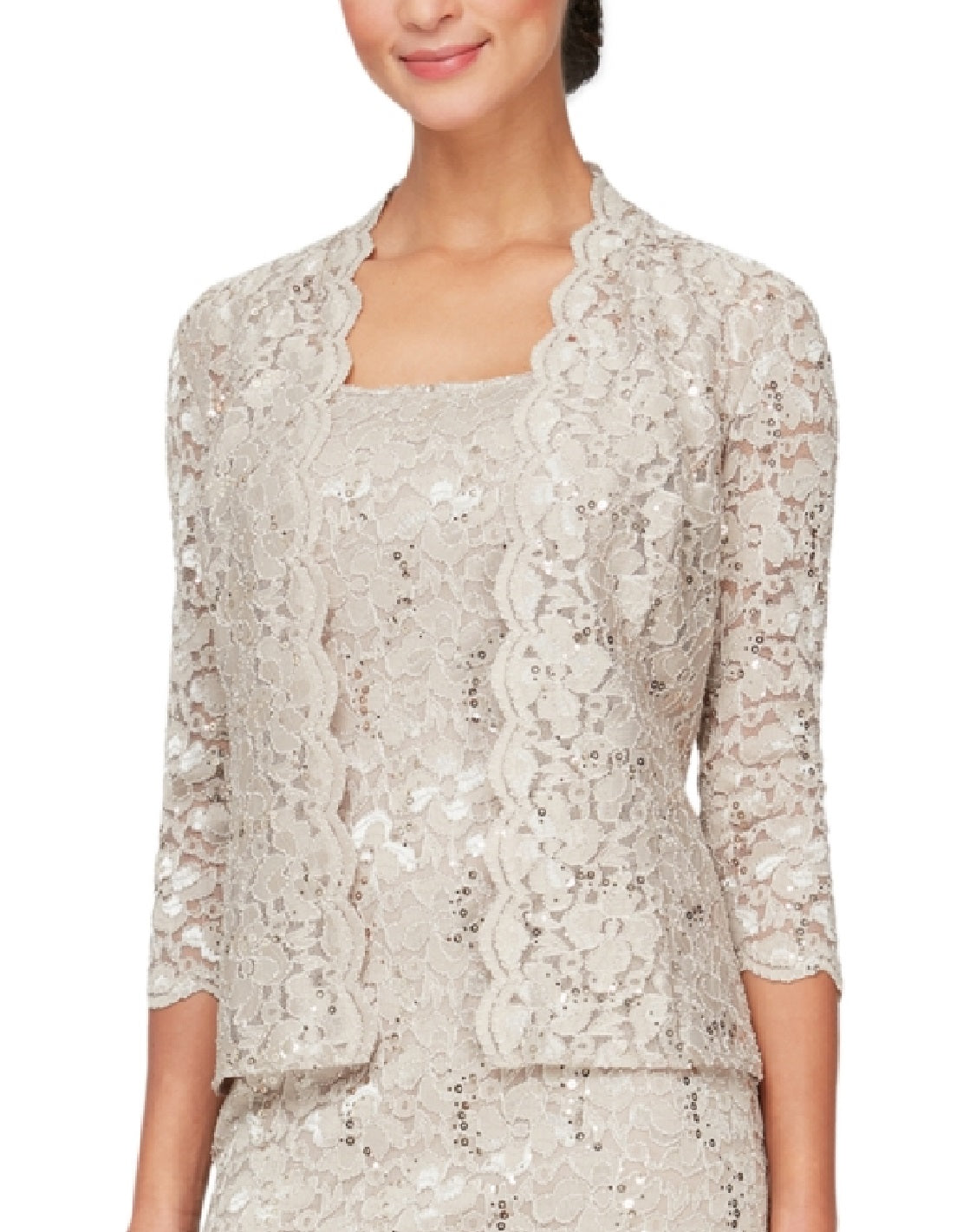 SL Fashions Women's 2 Pc Lace Jacket & Midi Dress Set Brown Size 14 Petite