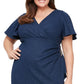 SL Fashions Women's Shimmer Knit Surplice Dress Blue Size 22W