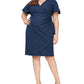 SL Fashions Women's Shimmer Knit Surplice Dress Blue Size 22W