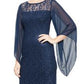 SL Fashions Women's Embellished Illusion Lace Gown Blue Size 14