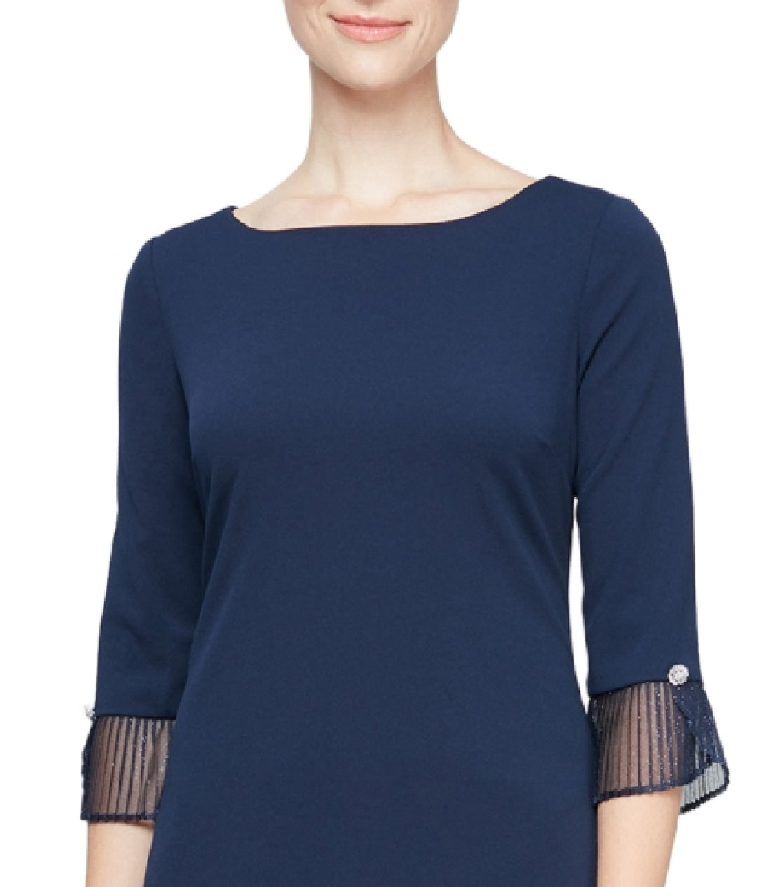 SL Fashions Women's Pleated Cuff Sheath Dress Blue Size 18