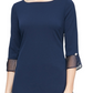 SL Fashions Women's Pleated Cuff Sheath Dress Blue Size 18