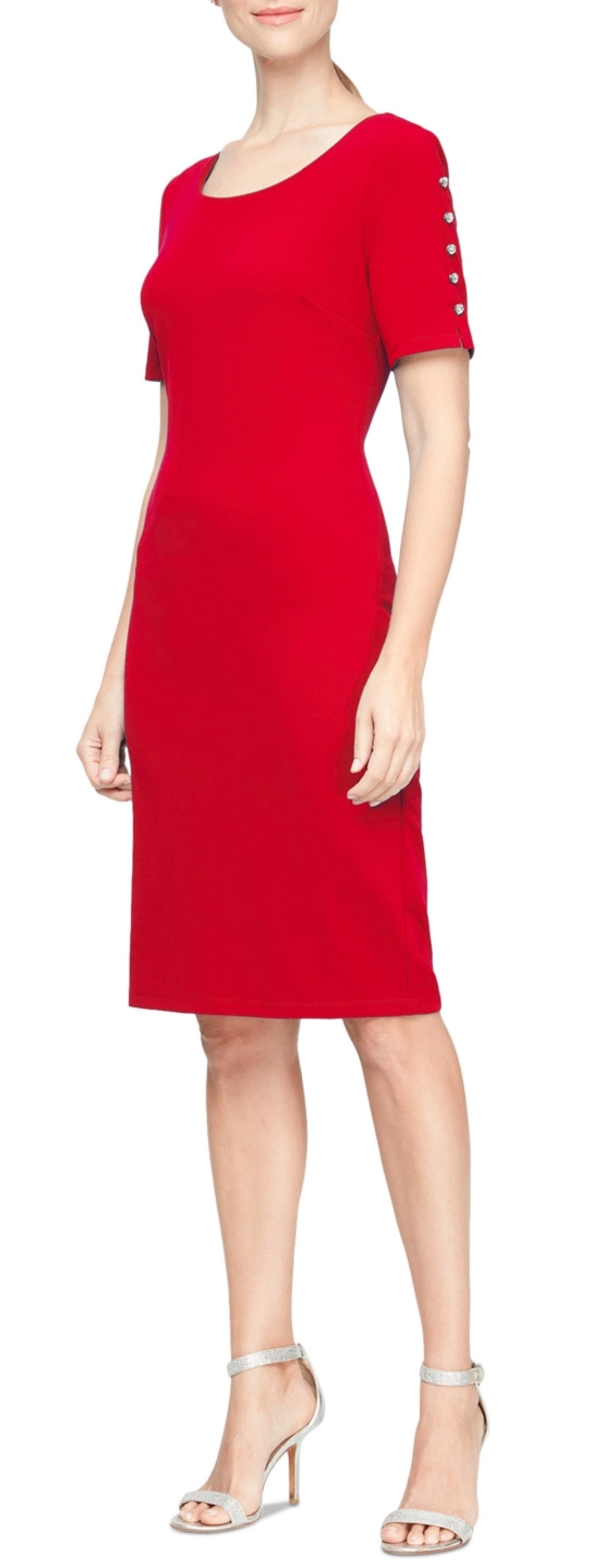 SL Fashions Women's Beaded Sleeve Sheath Dress Red Size 12