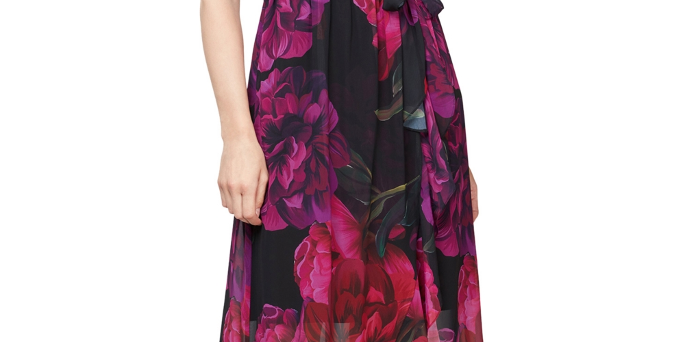 SL Fashions Women's Printed Faux Wrap Maxi Dress Black Size 6