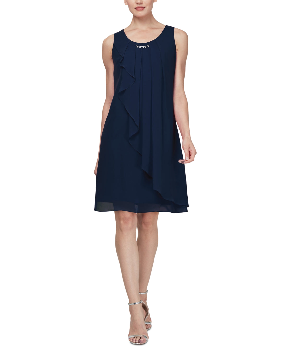SL Fashions Women's Sleeveless Chiffon Jewel Neck Sheath Dress Blue Size 14