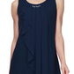 SL Fashions Women's Sleeveless Chiffon Jewel Neck Sheath Dress Blue Size 14