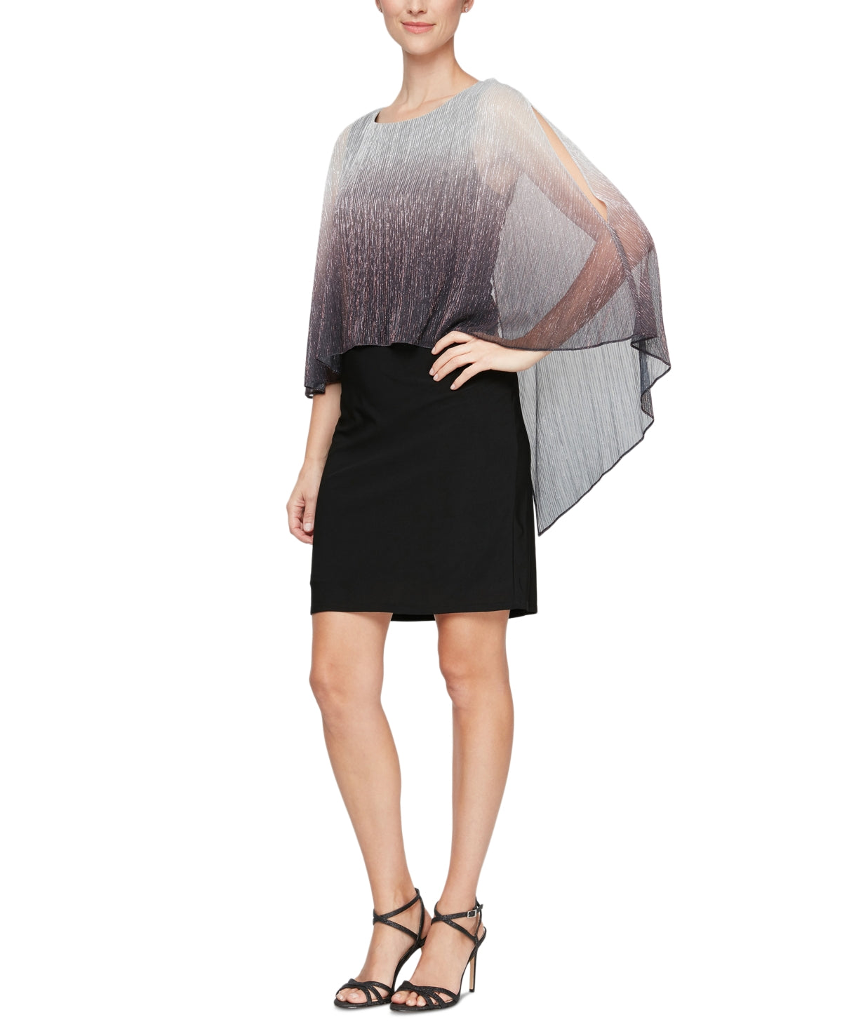 Sl Fashions Women's Shimmer-Popover Sheath Dress Black Size 18