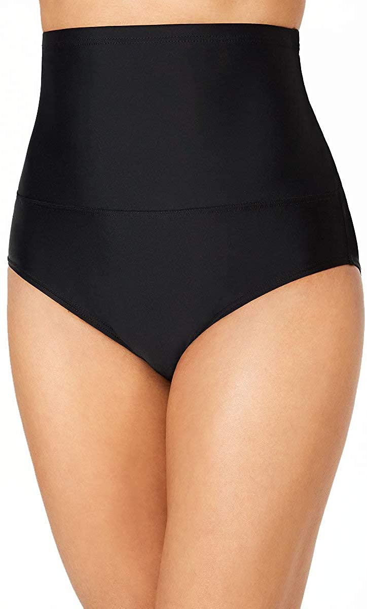 Island Escape Women's High Waist Tummy Control Top Bikini Bottoms Swimsuit Black