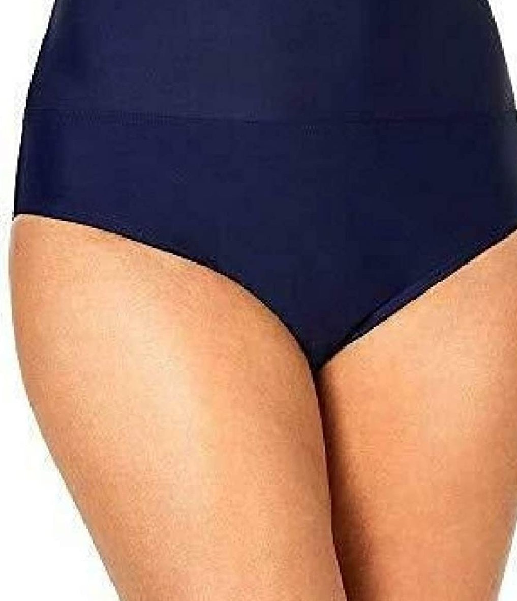 Island Escape Women's High Waist Tummy Control Top Bikini Bottoms Swimsuit Blue Size 10