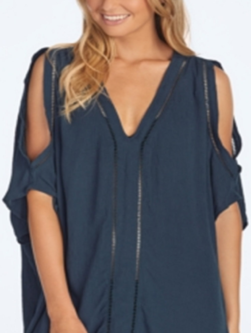 Raisins Junior's Cold Shoulder Caftan Cover Up Swimsuit Blue Size Medium