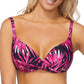 Island Escape Women's Tropical Print Full Bust Support Push Up Removable Cups Adjustable Beach Bound Underwire Swimsuit Top Black Size 10