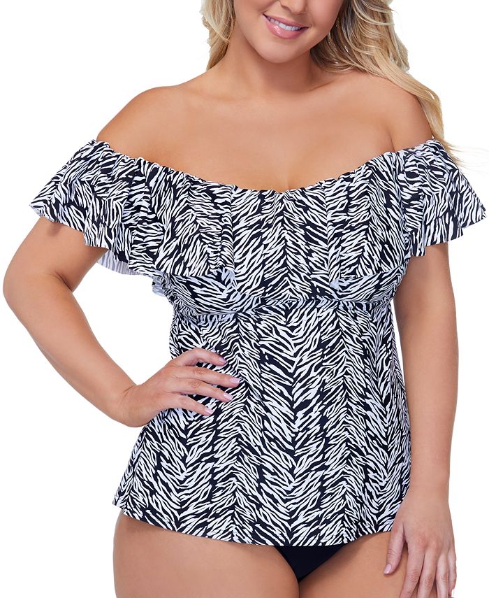 Island Escape Women's La Flor Tankini Swimsuit Black Size 18W
