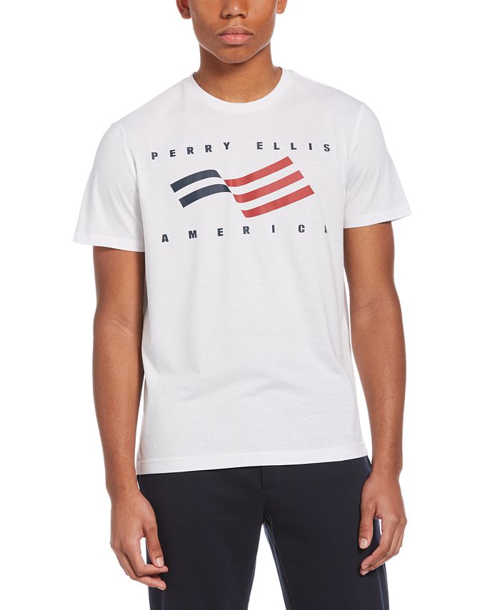 Perry Ellis Men's Logo Flag Short Sleeve Crew Neck Tee White Size Medium