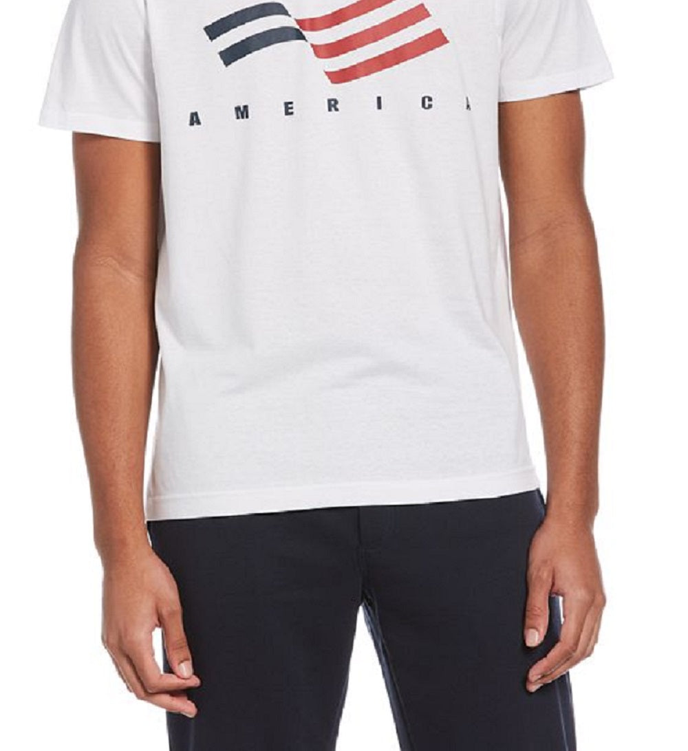 Perry Ellis Men's Logo Flag Short Sleeve Crew Neck Tee White Size Medium