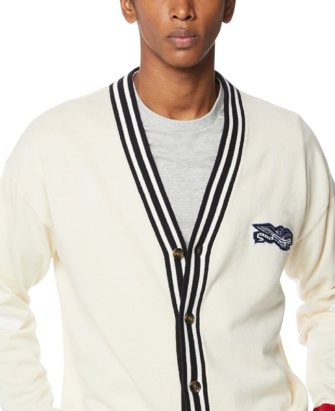 Perry Ellis Men's Eagle Patch Cardigan Sweater White Size X-Large