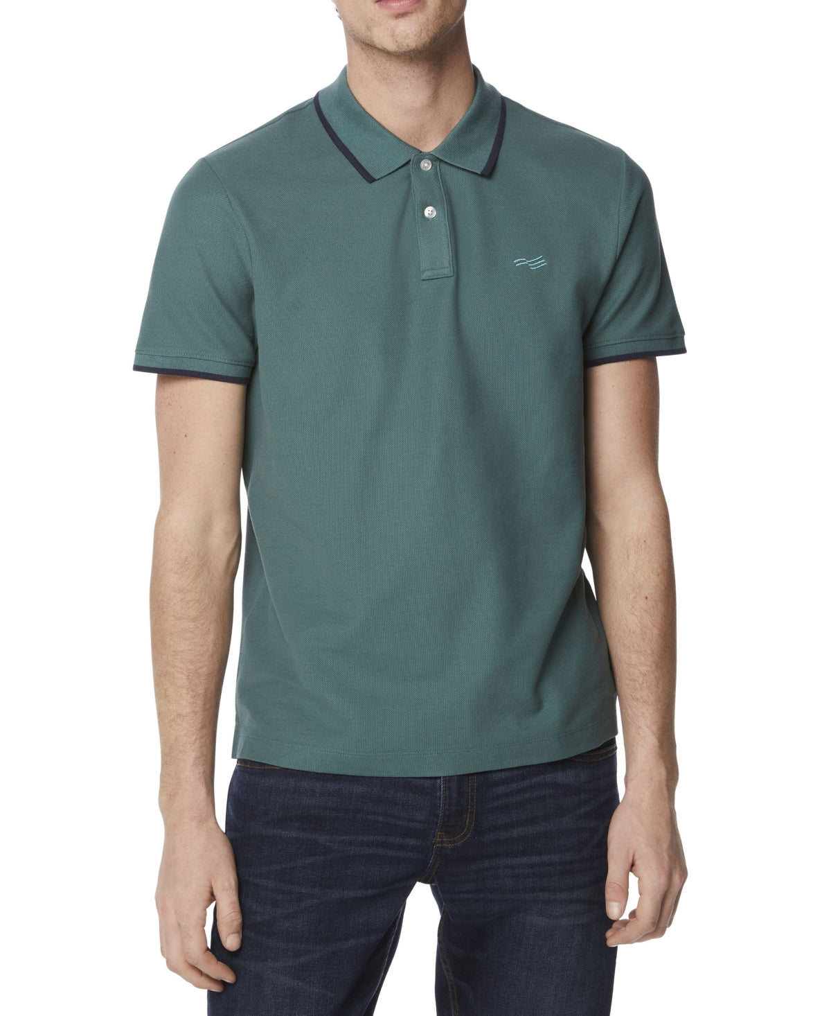 Perry Ellis Men's Tipped Collar Solid Polo Shirt Green Size Large