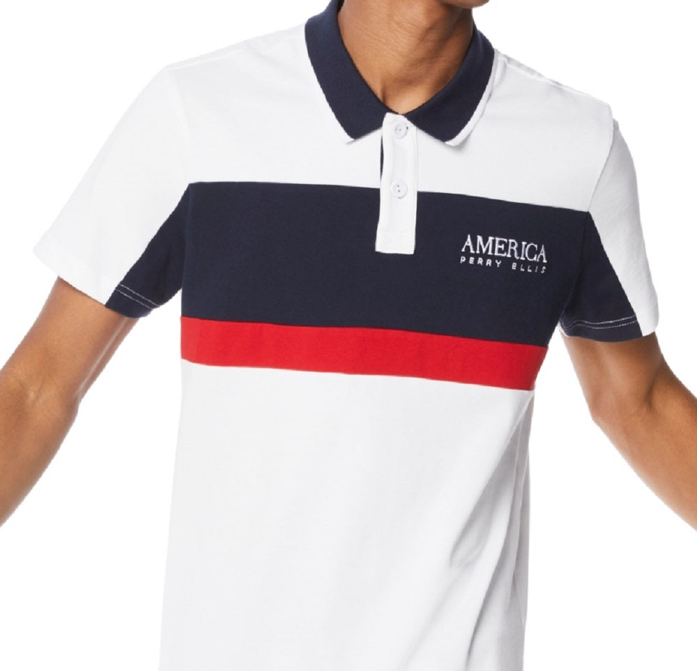 Perry Ellis Men's Colour Block Jersey Polo Shirt White Size Medium