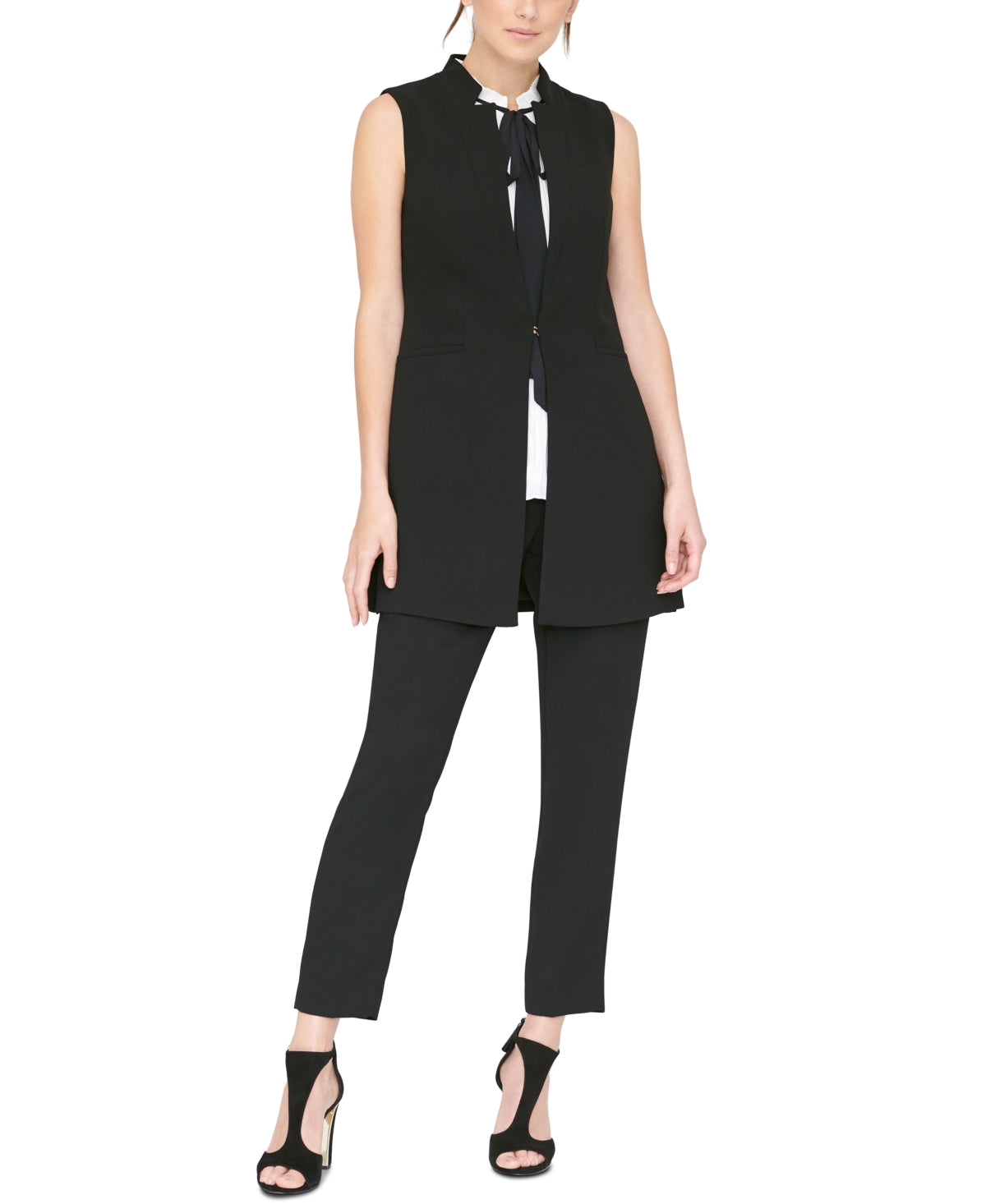 DKNY Women's Sleeveless Lapel Vest Black Size 8