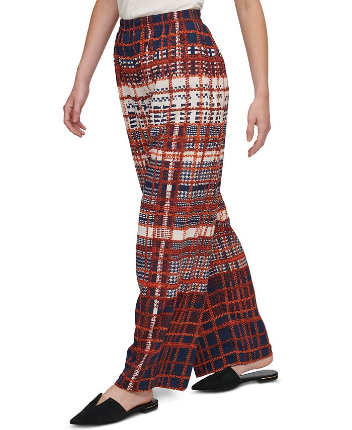 DKNY Women's Plaid Wide Leg Pants Brown Size Small