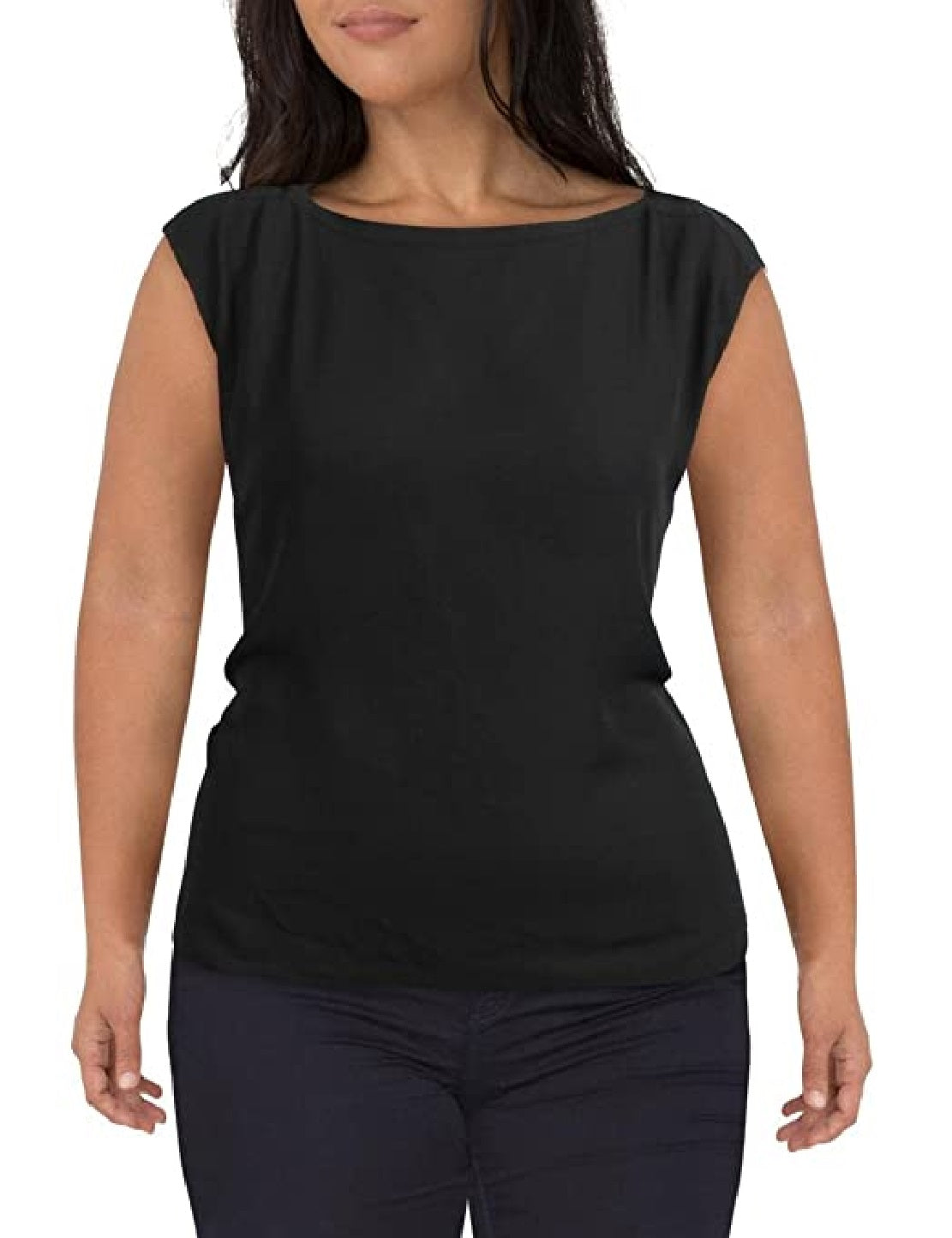 DKNY Women's Boatneck Cap Sleeve Blouse Black Size Medium