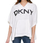 DKNY Women's Logo Poncho Hooded Sweatshirt White Size Medium
