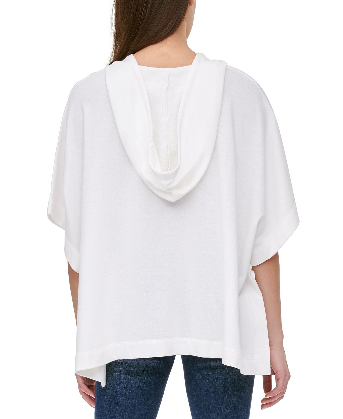 DKNY Women's Logo Poncho Hooded Sweatshirt White Size Medium