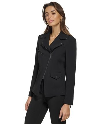 DKNY Women's Soft Notched Collar Utility Jacket Black Size M