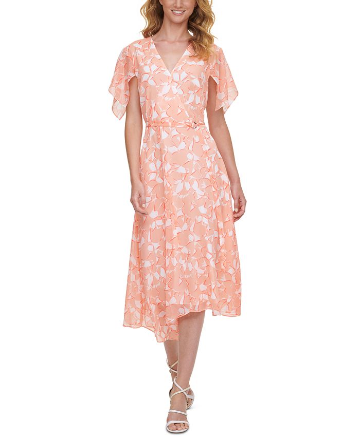 DKNY Women's Floral Print Wrap Dress Pink Size 14