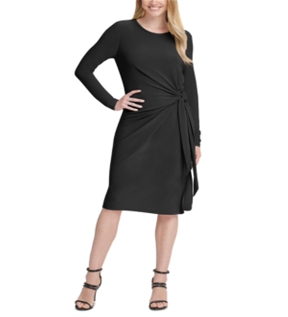 DKNY Women's Side Knot Knee Length Dress Black Size Small