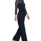 DKNY Women's 3/4 Sleeve Wide Leg Evening Jumpsuit Blue Size 14