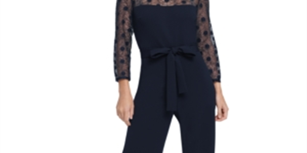 DKNY Women's 3/4 Sleeve Wide Leg Evening Jumpsuit Blue Size 14