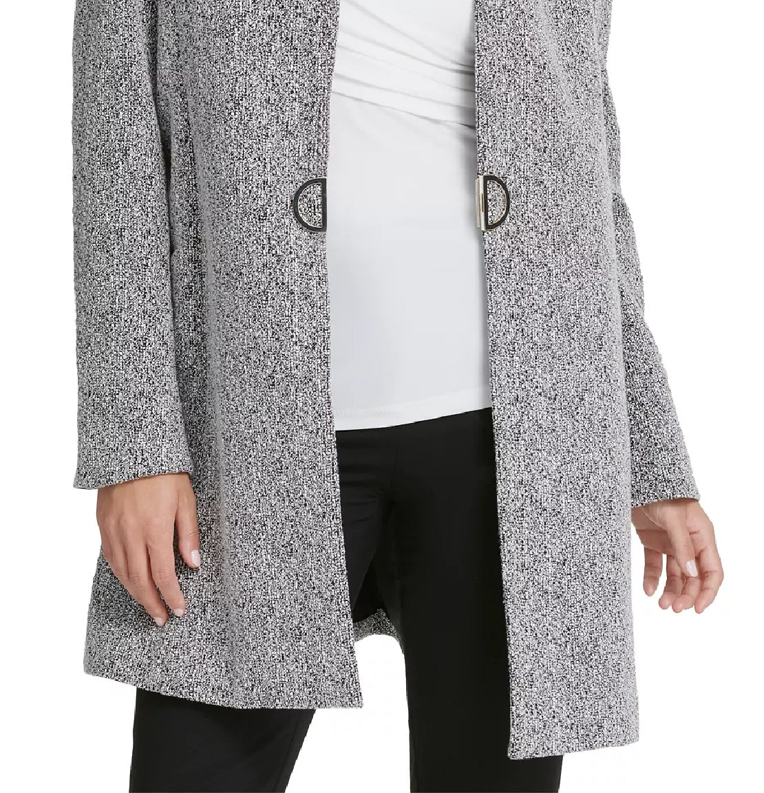 DKNY Women's Notch Neck D Ring Knit Topper Jacket White Size 8