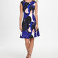 DKNY Women's Abstract Print Pleat Neck Fit & Flare Dress Blue Size 14