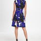 DKNY Women's Abstract Print Pleat Neck Fit & Flare Dress Blue Size 14